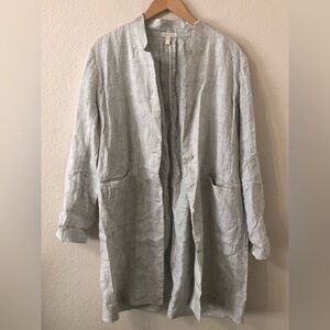 Eileen Fisher Organic Linen Slub Check Soft White Jacket - Size Large